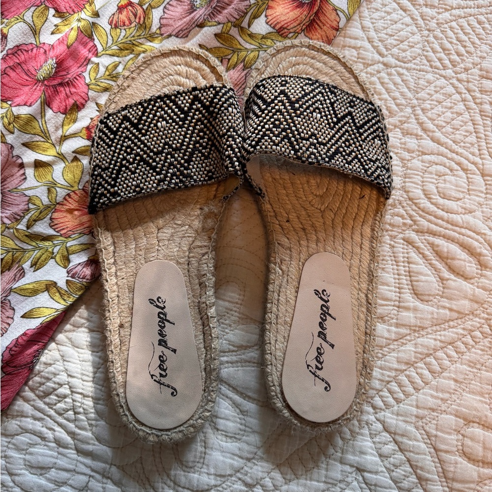 Free People Black and White Beaded Espadrilles Sandals